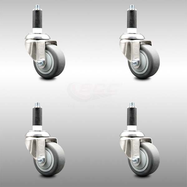 3 Inch 316SS Thermoplastic Rubber Swivel 1 Inch Expanding Stem Caster Set